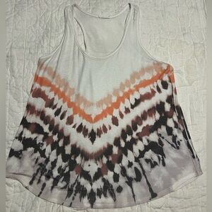 Phil Love Women's Tie-Dye Sleeveless Tank Top White Orange Black Scoop Neck boho